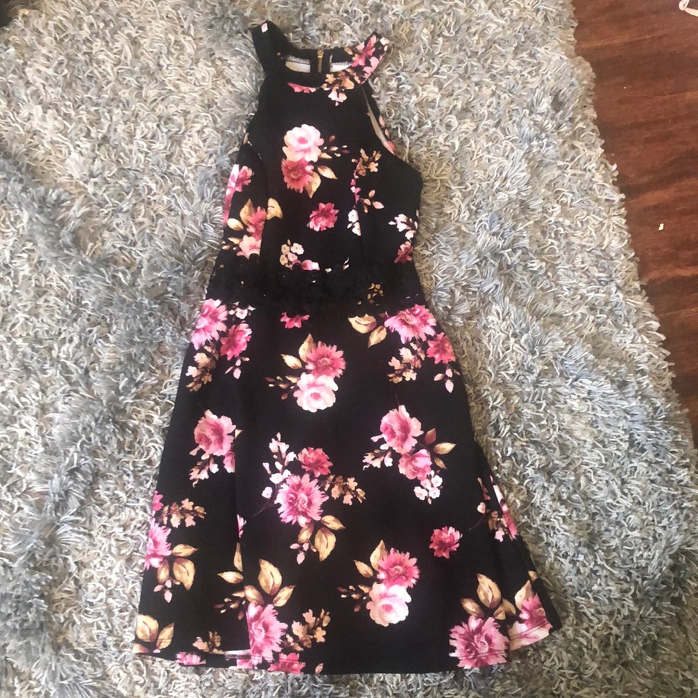 No Boundaries Black and Pink Floral Kids Dress